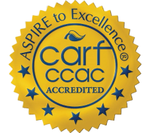 Carf CCAC Accredited logo with "Aspire to Excellence"